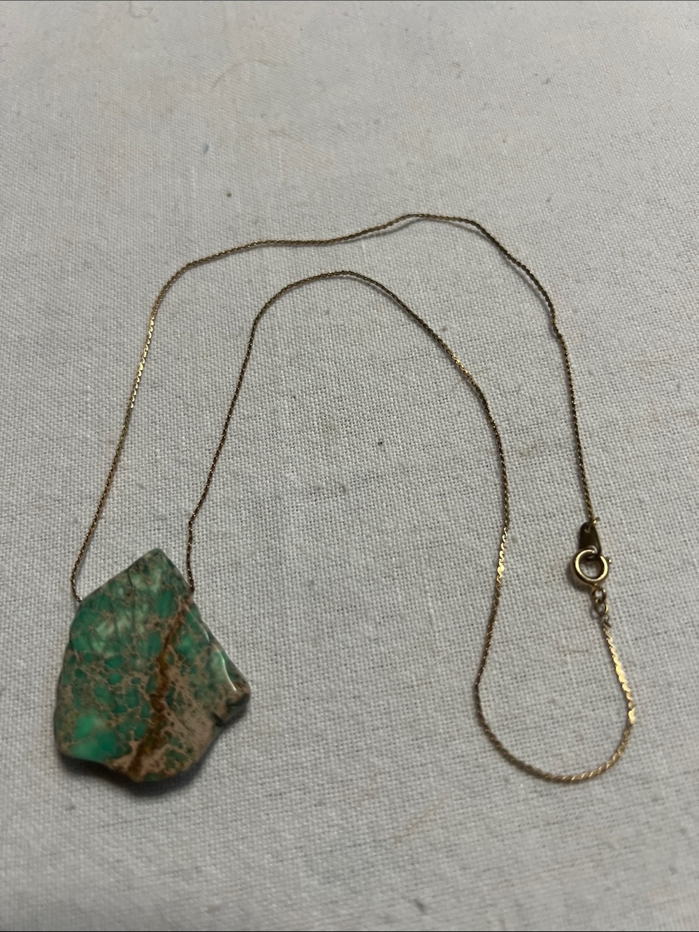 Gold Chain Necklace with Natural Green Stone Pendant